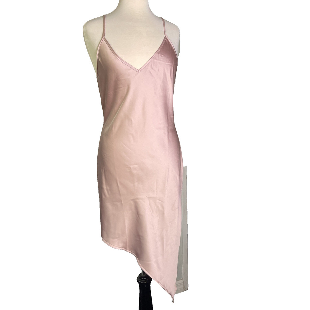 Flounce London- Asymmetrical Slip Dress Fairy Pink Satin Sz 10 US/ 14 UK Petite